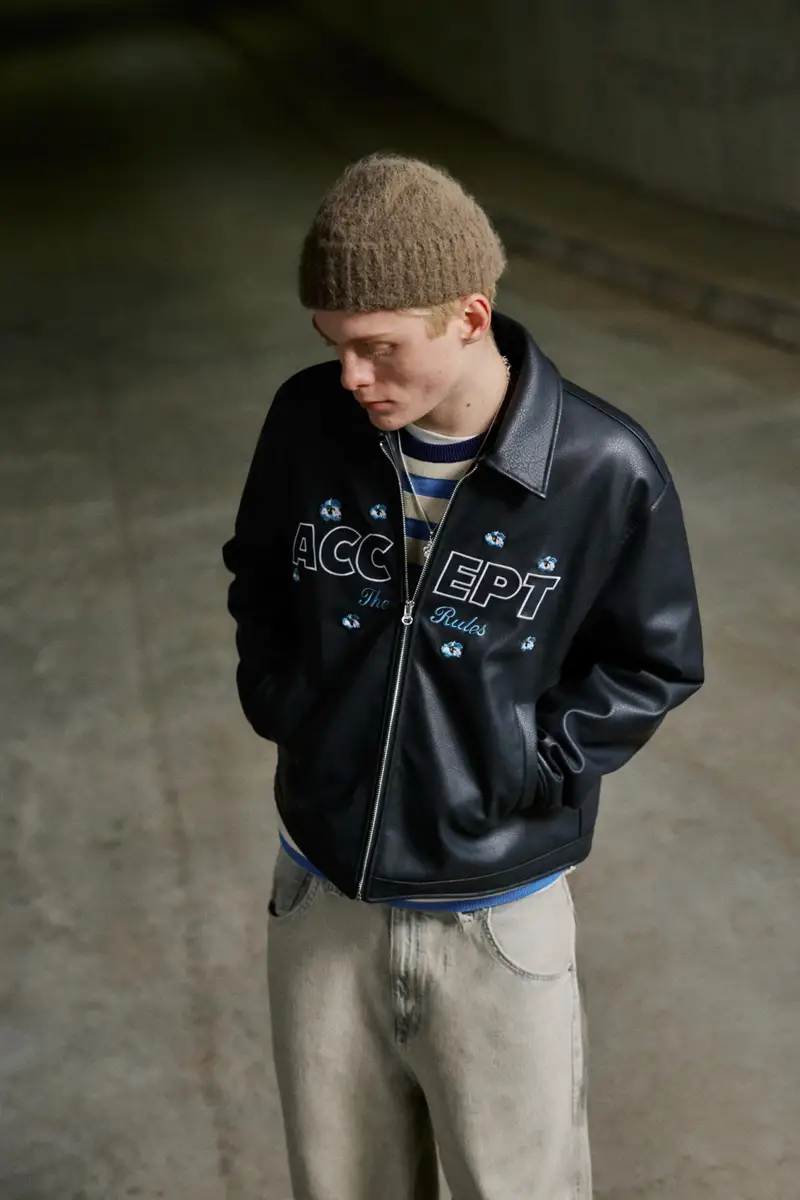 Giubbotto Finta Pelle Fiori Nero