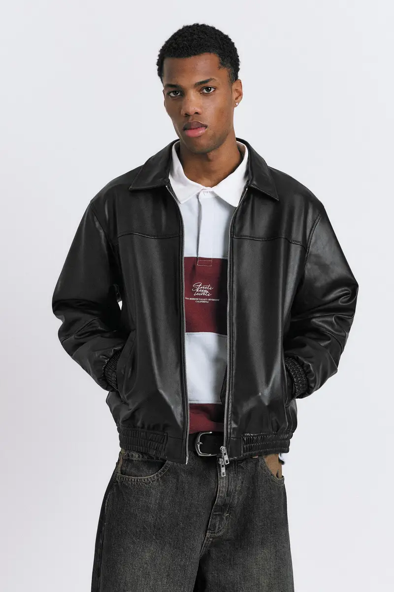 Giubbotto Finta Pelle Volume Nero miniatura 2