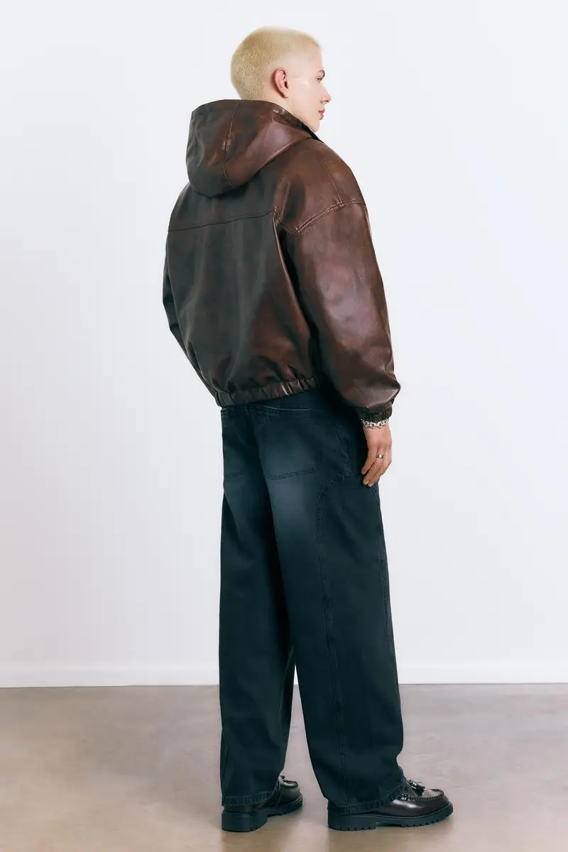 Giubbotto In Finta Pelle Effetto Invecchiato Marrone miniatura 2