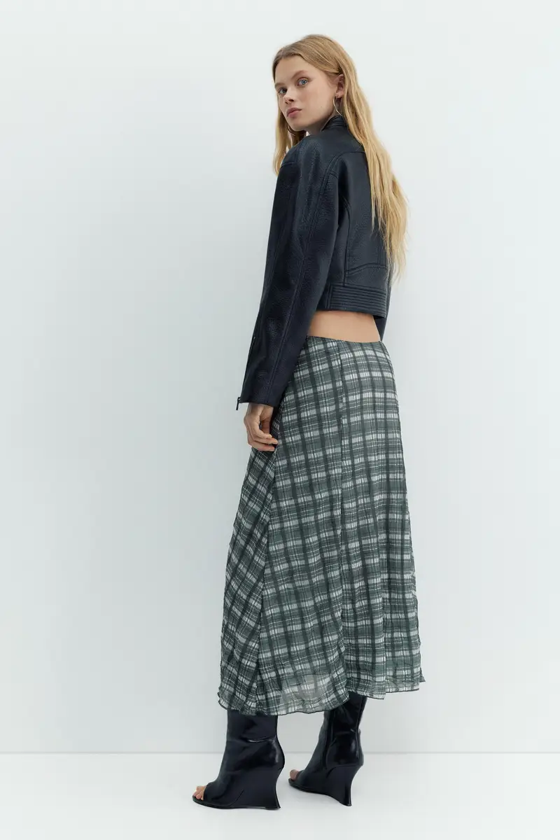 Gonna Midi A Quadri Grigio miniatura 3