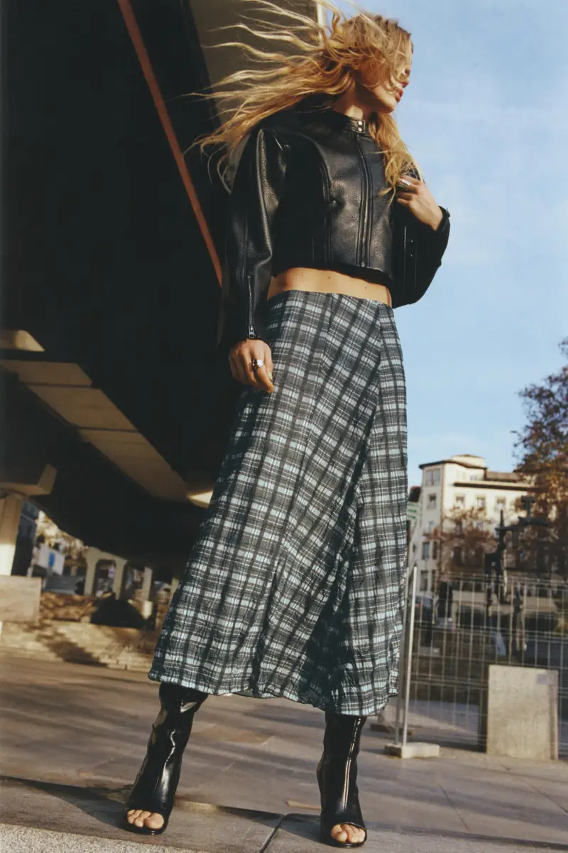 Gonna Midi A Quadri Grigio