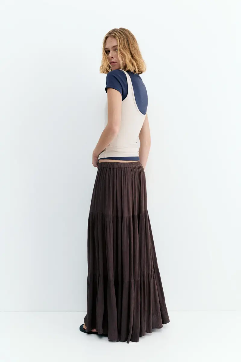 Gonna Midi Fluida A Pannelli Marrone miniatura 3