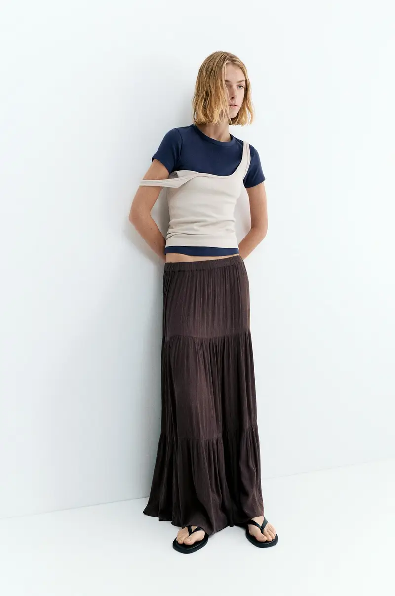 Gonna Midi Fluida A Pannelli Marrone