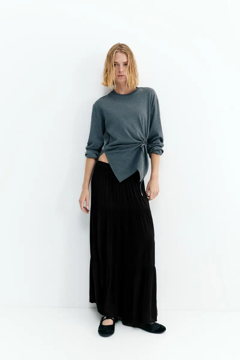 Gonna Midi Fluida A Pannelli Nero