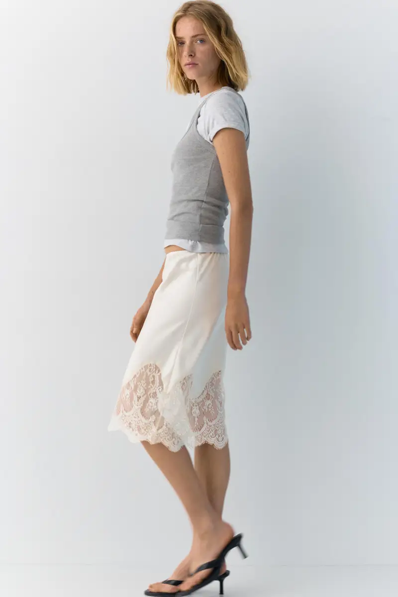 Gonna Midi Lingerie Beige miniatura 3