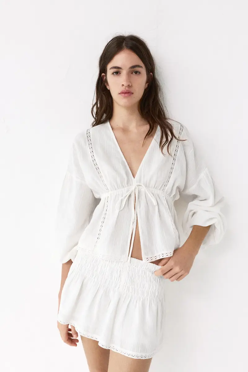 Gonna Pantalone A Balze Bianco miniatura 2