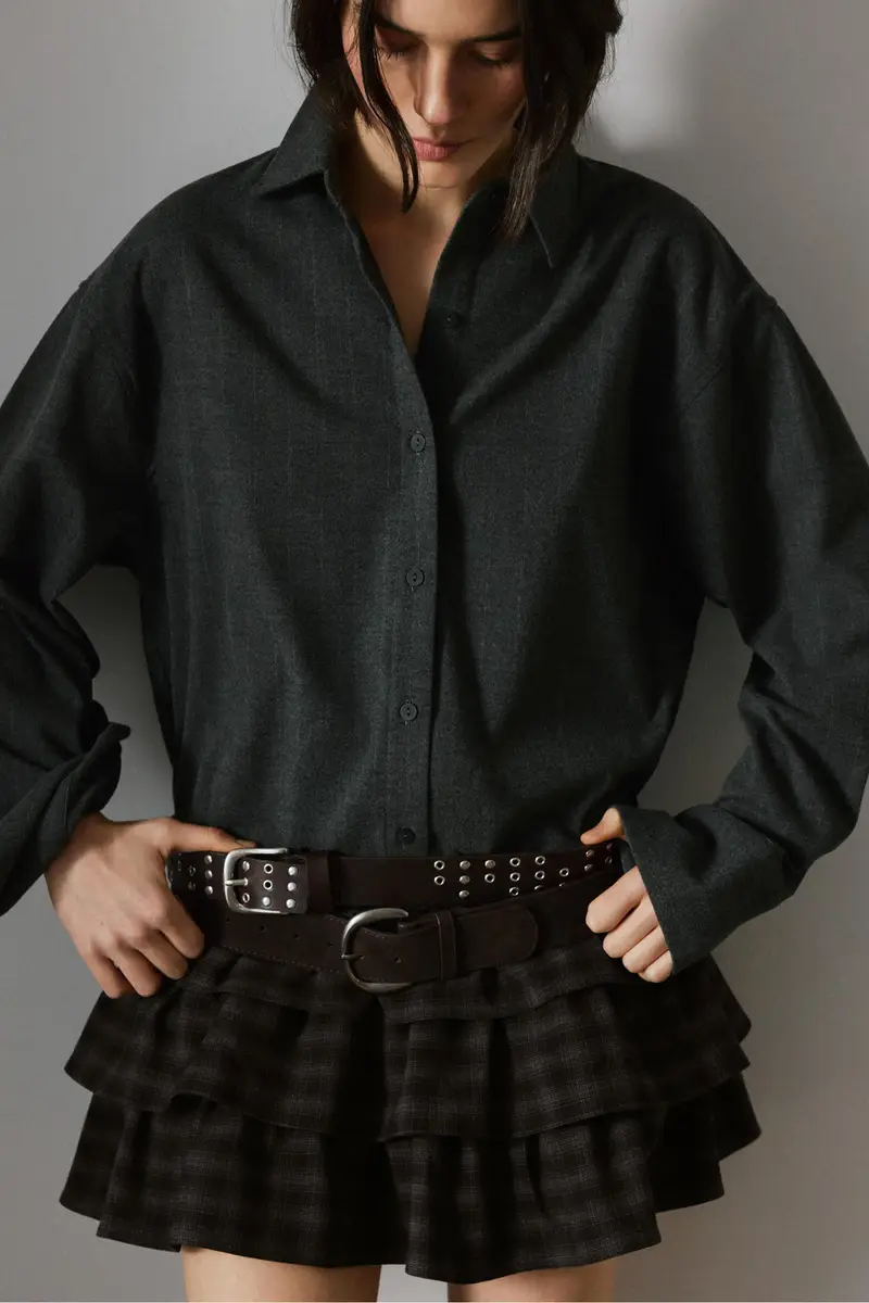 Gonna Pantalone A Quadri Con Volant Grigio