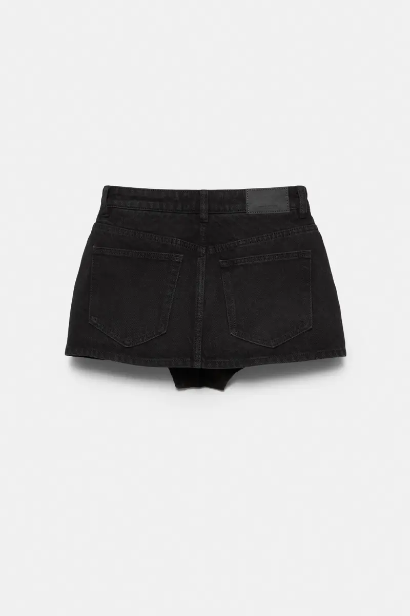 Gonna Pantalone In Denim Con Vita Incrociata Nero miniatura 2