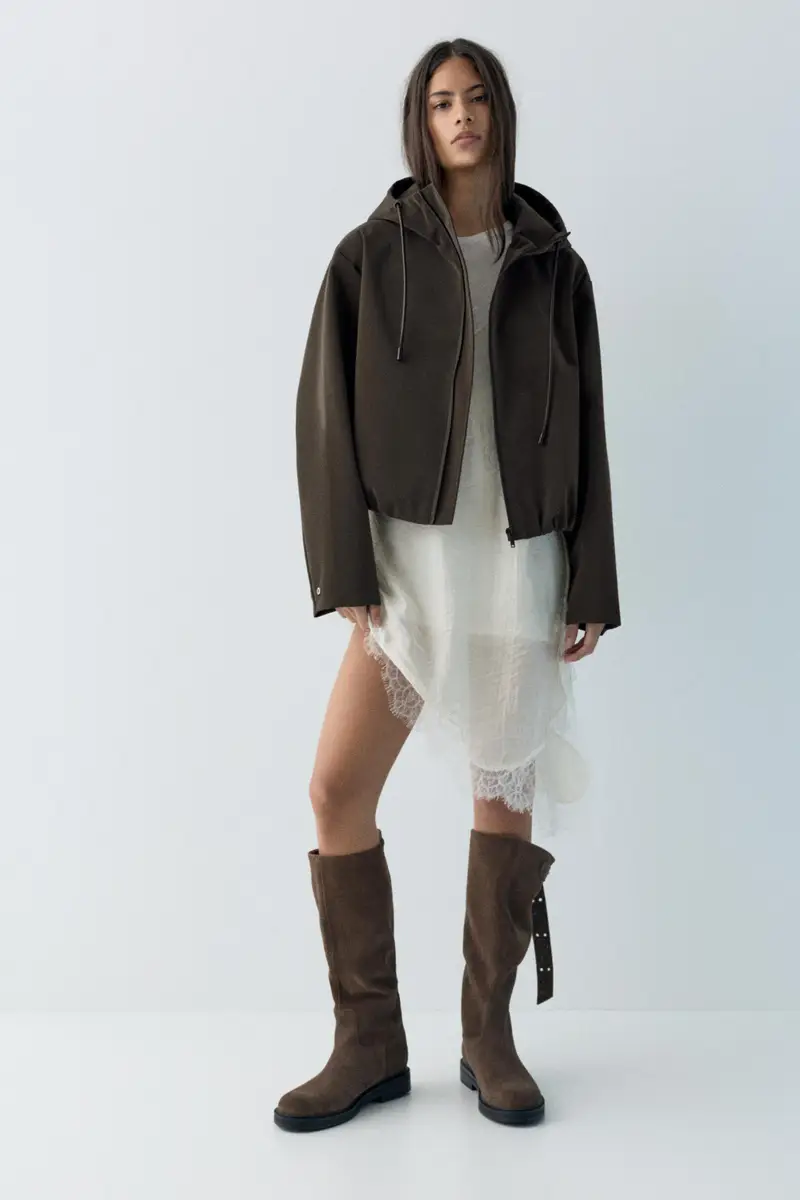 Impermeabile Cappuccio Corto Cioccolato miniatura 2