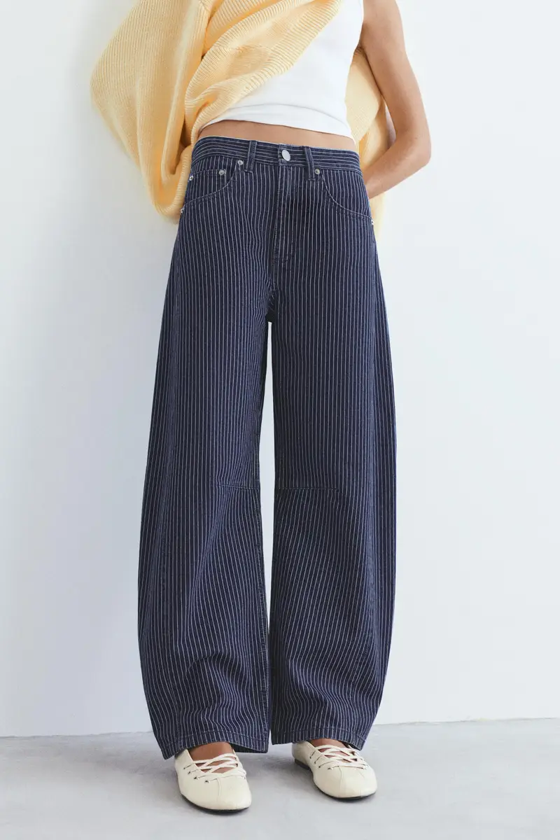 Jeans A Palloncino A Righe Azzurro medio miniatura 2