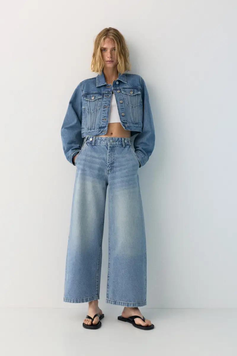 Jeans A Palloncino Vita Regolabile Azzurro chiaro