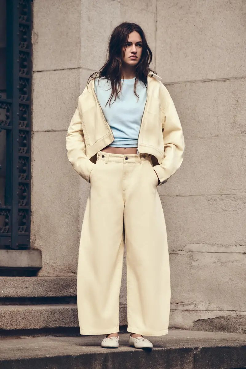 Jeans A Palloncino Vita Regolabile Giallo