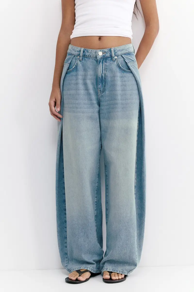 Jeans Baggy A Palloncino Con Pieghe Azzurro chiaro miniatura 3