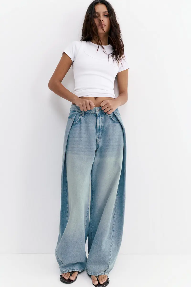 Jeans Baggy A Palloncino Con Pieghe Azzurro chiaro