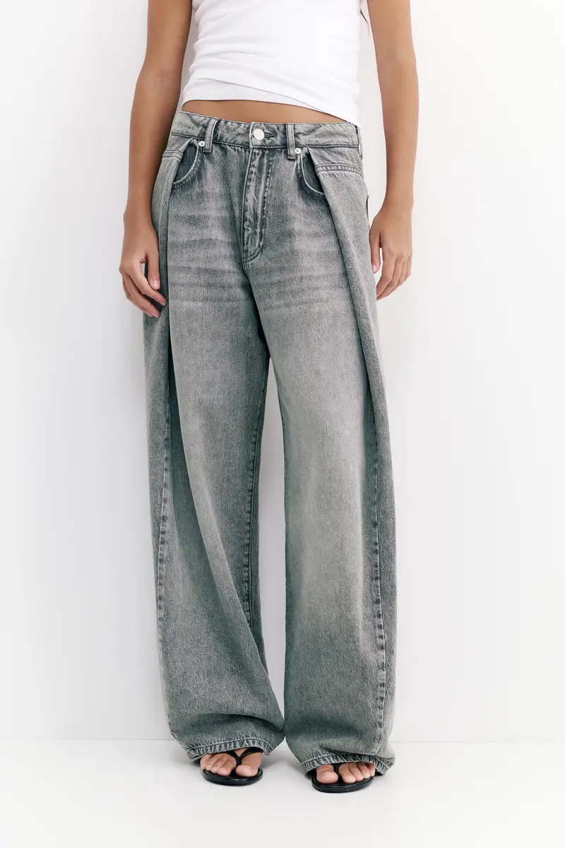 Jeans Baggy A Palloncino Con Pieghe Grigio miniatura 3