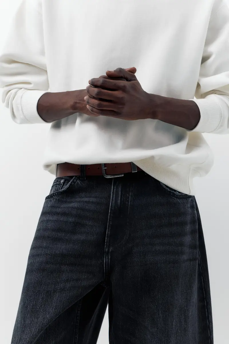 Jeans Baggy A Palloncino Nero lavato miniatura 3