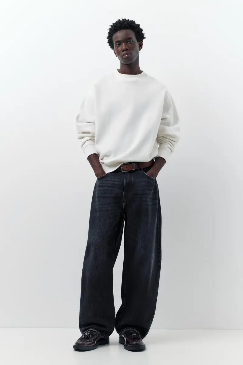 Jeans Baggy A Palloncino Nero lavato