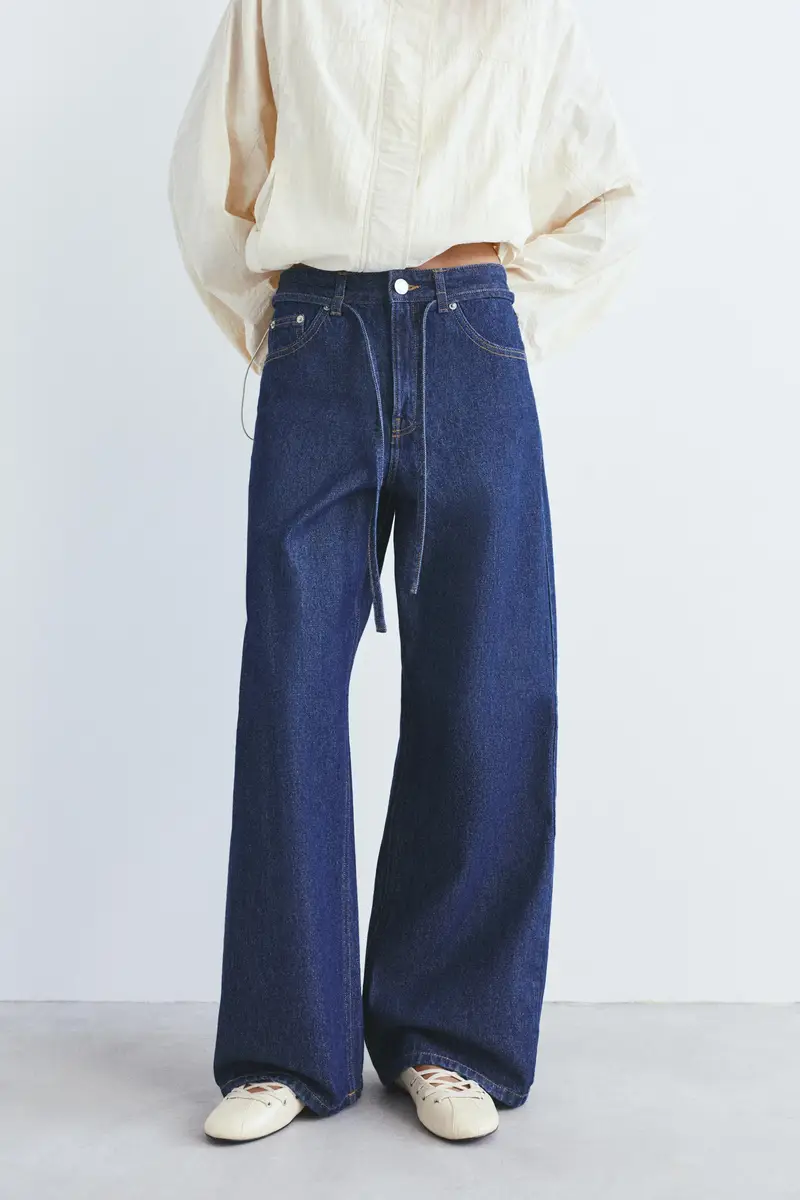 Jeans Baggy Con Cintura Blu marino miniatura 2