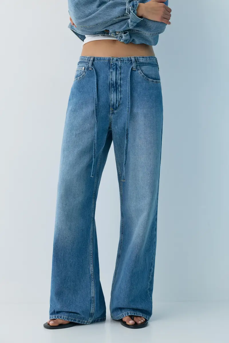 Jeans Baggy Con Coulisse Azzurro medio miniatura 3
