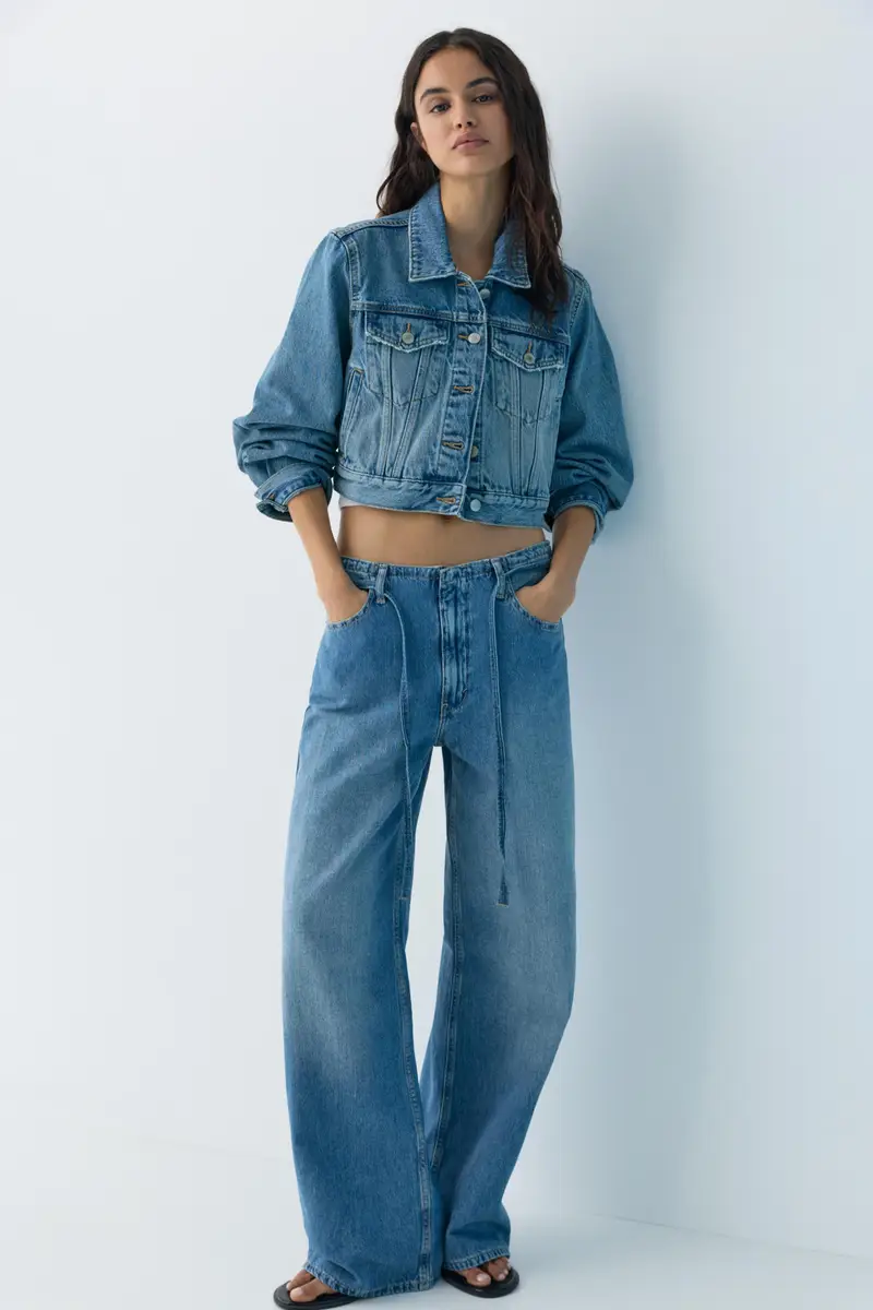 Jeans Baggy Con Coulisse Azzurro medio