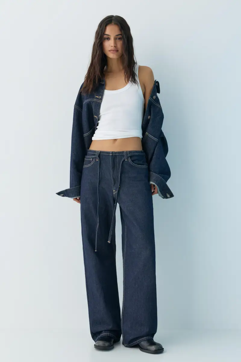 Jeans Baggy Con Coulisse Blu marino miniatura 2