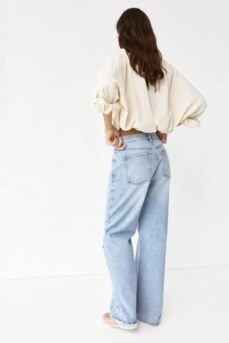 Jeans Baggy Con Dettaglio Bottoni Azzurro medio miniatura 2