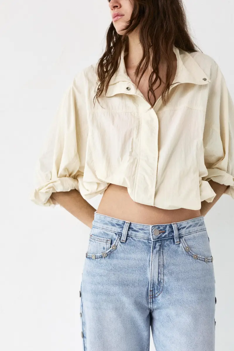 Jeans Baggy Con Dettaglio Bottoni Azzurro medio miniatura 3