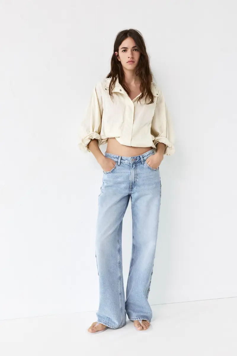 Jeans Baggy Con Dettaglio Bottoni Azzurro medio