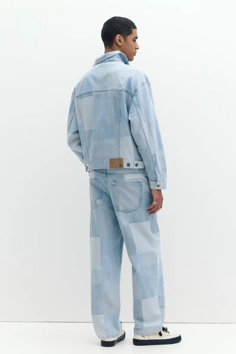 Jeans Baggy Quadri Patchwork Indigo chiaro miniatura 2