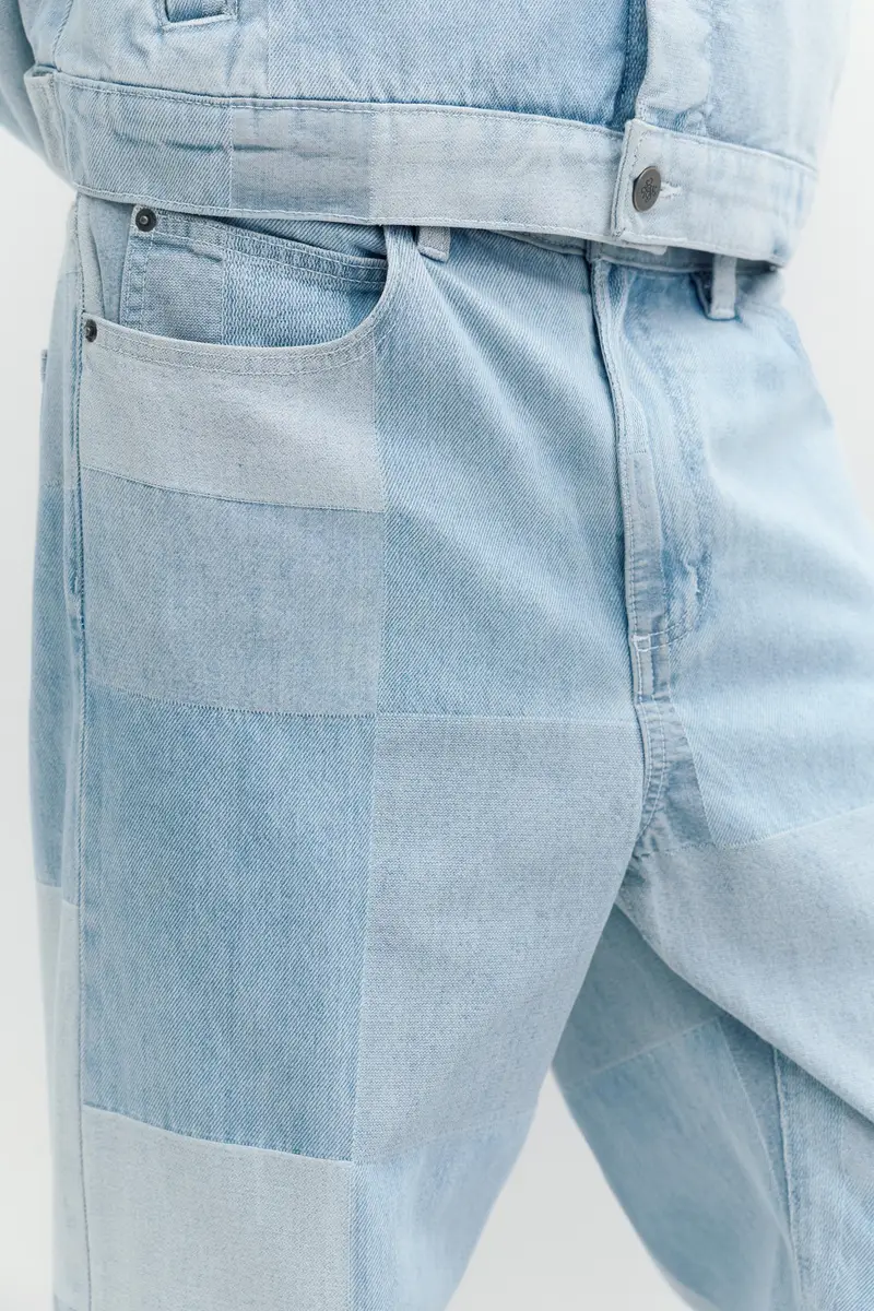 Jeans Baggy Quadri Patchwork Indigo chiaro miniatura 3