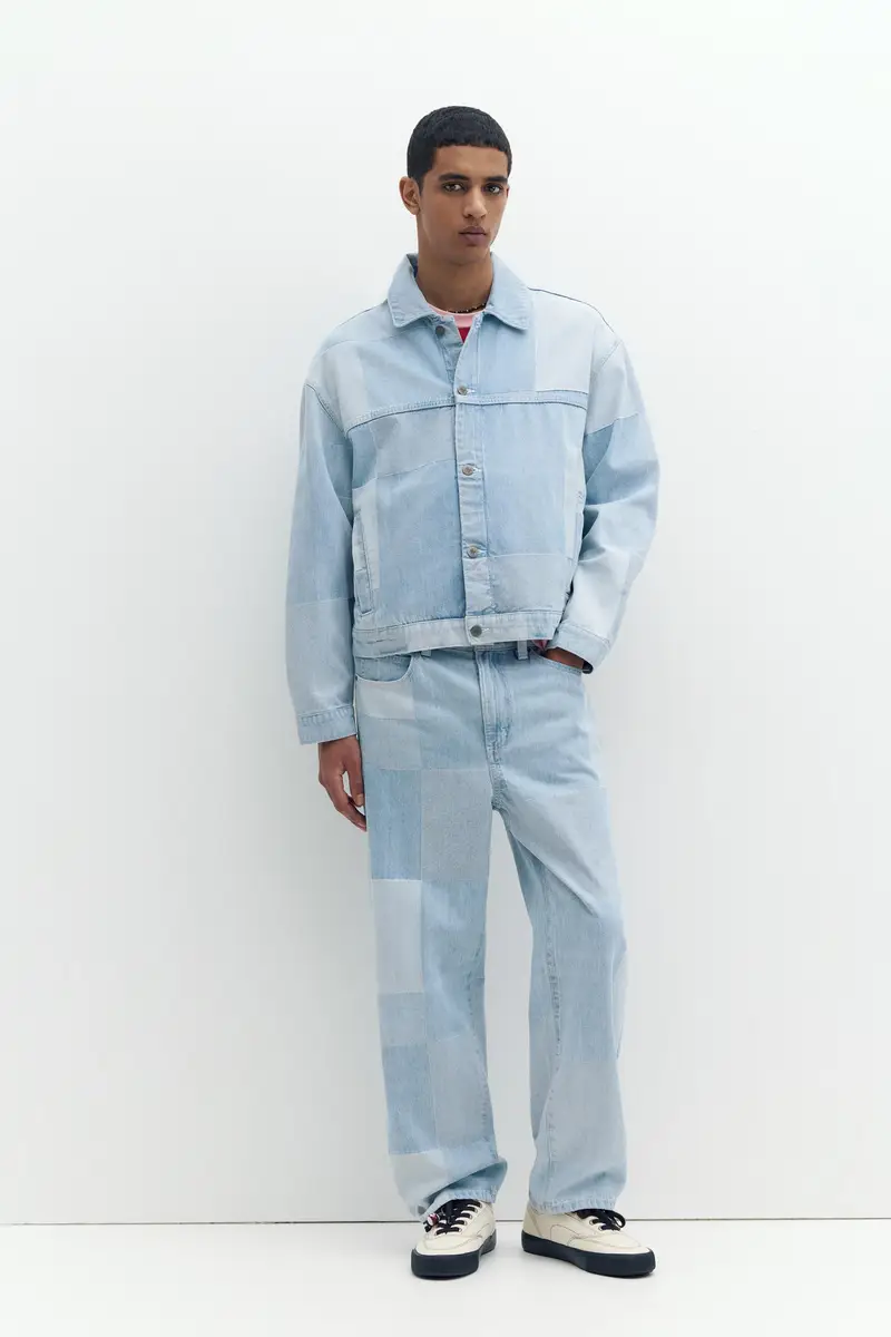 Jeans Baggy Quadri Patchwork Indigo chiaro