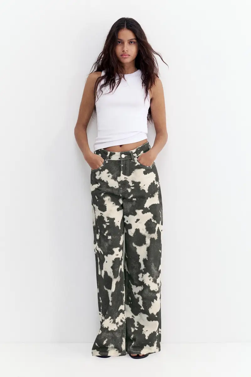 Jeans Baggy Stampa Mucca Bianco miniatura 2