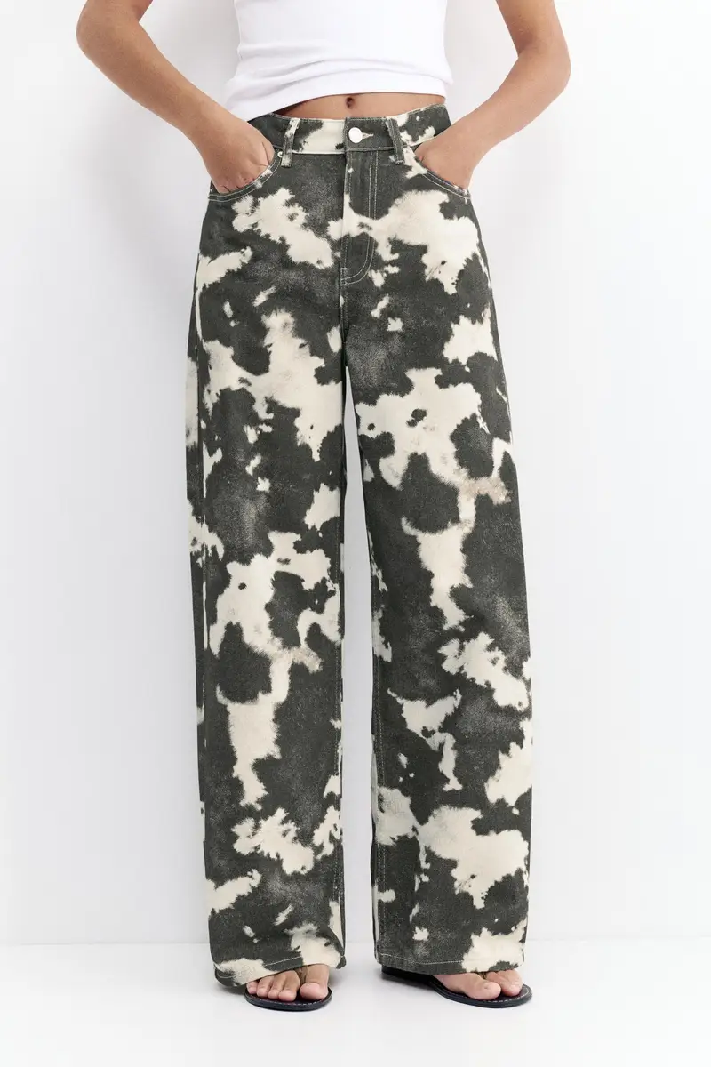 Jeans Baggy Stampa Mucca Bianco miniatura 3