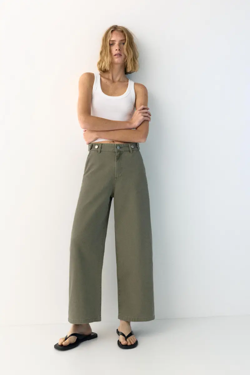 Jeans Balloon Vita Regolabile Kaki