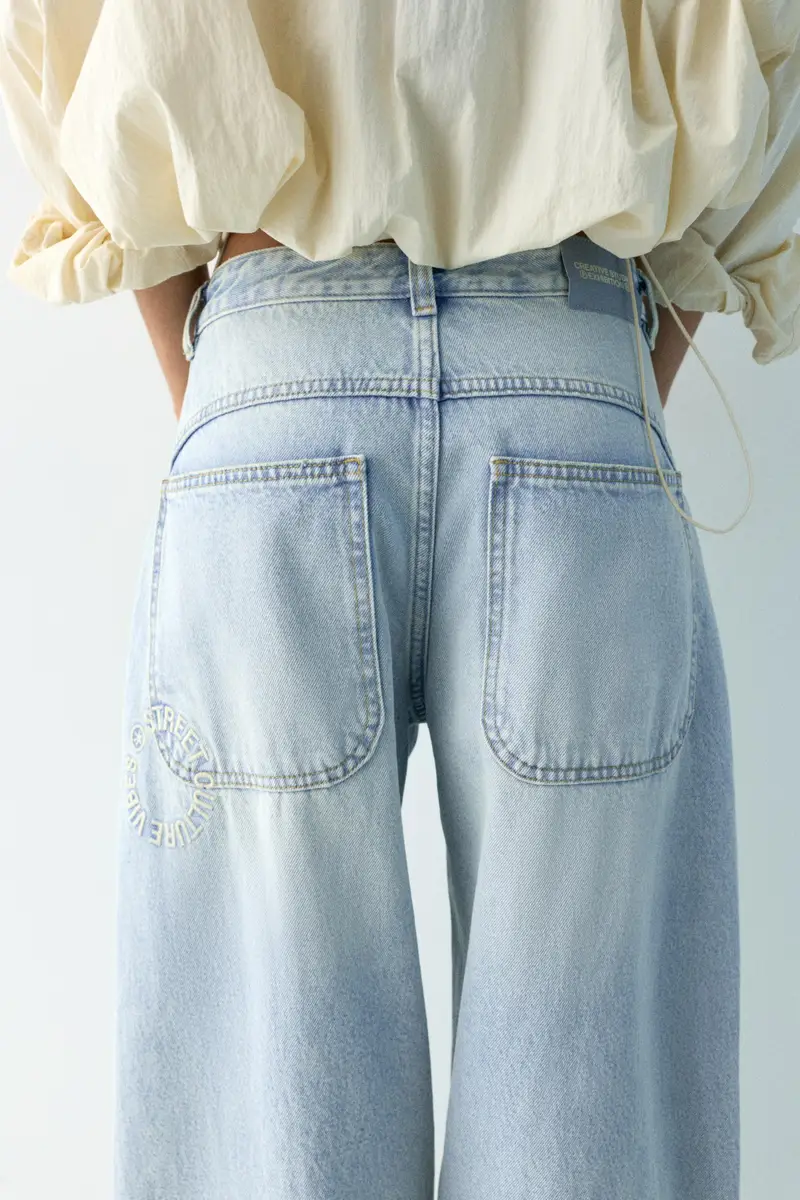 Jeans Barrel Ricamato Azzurro chiaro miniatura 3