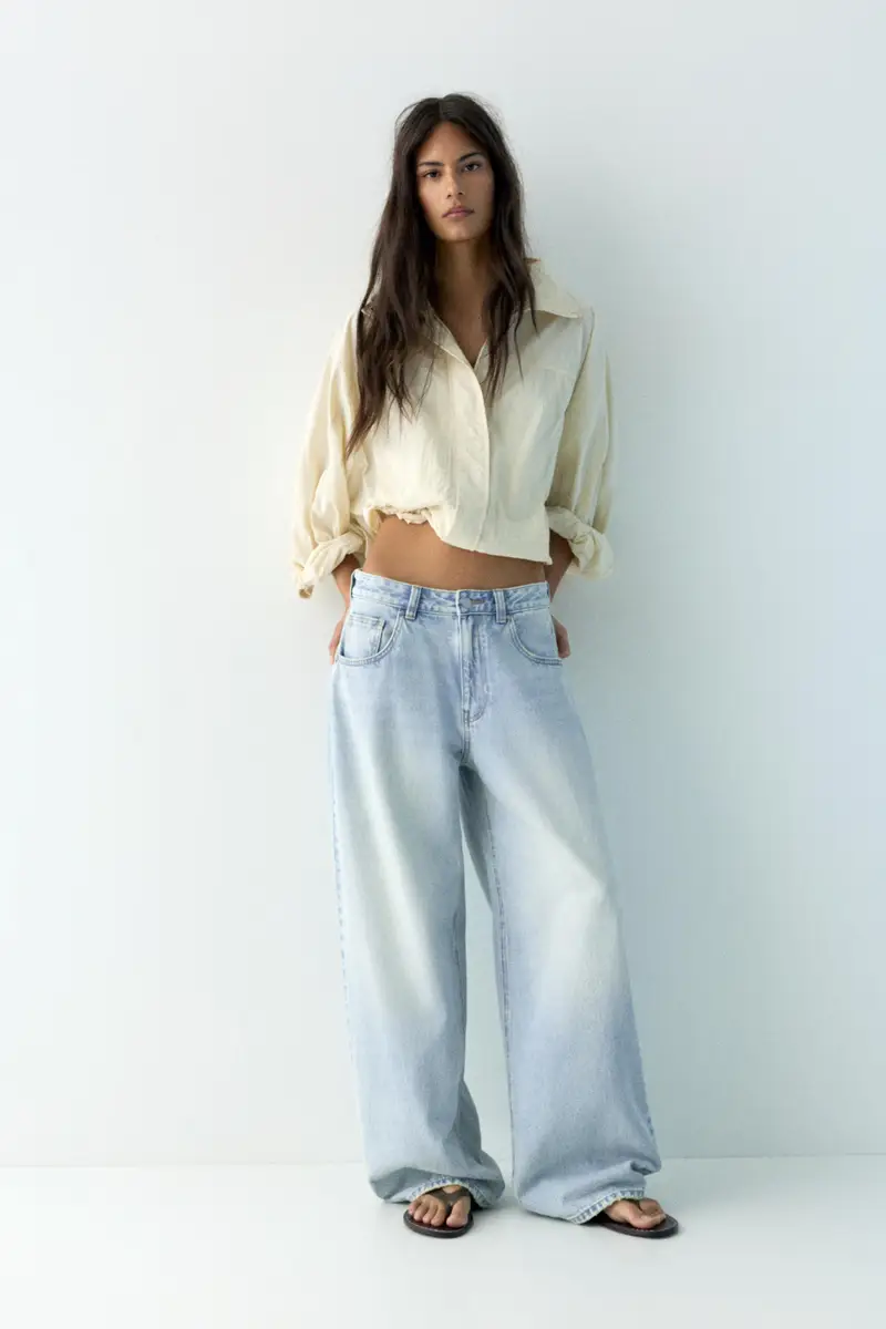 Jeans Barrel Ricamato Azzurro chiaro