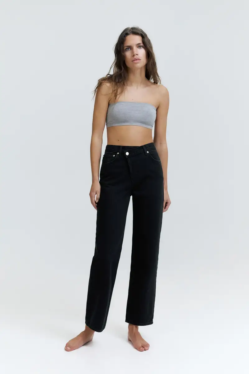 Jeans Dritti A Vita Incrociata Nero