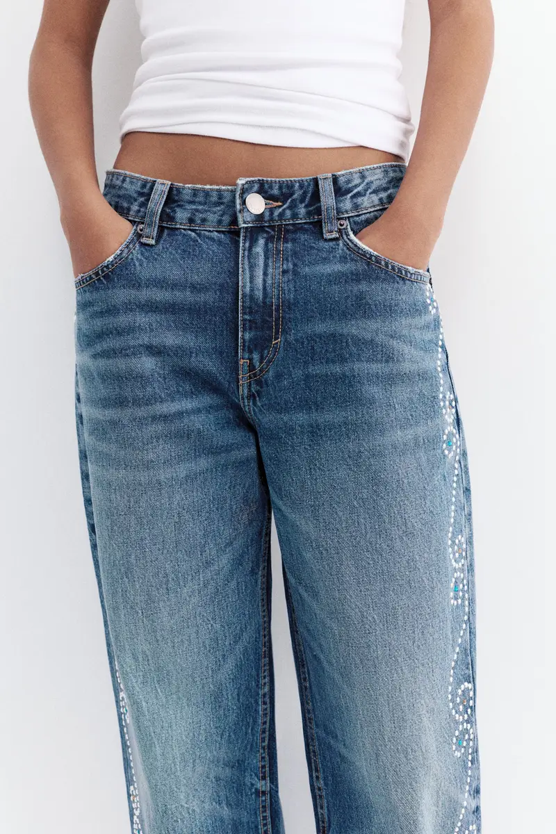 Jeans Dritti Con Borchie Azzurro oscuro miniatura 3