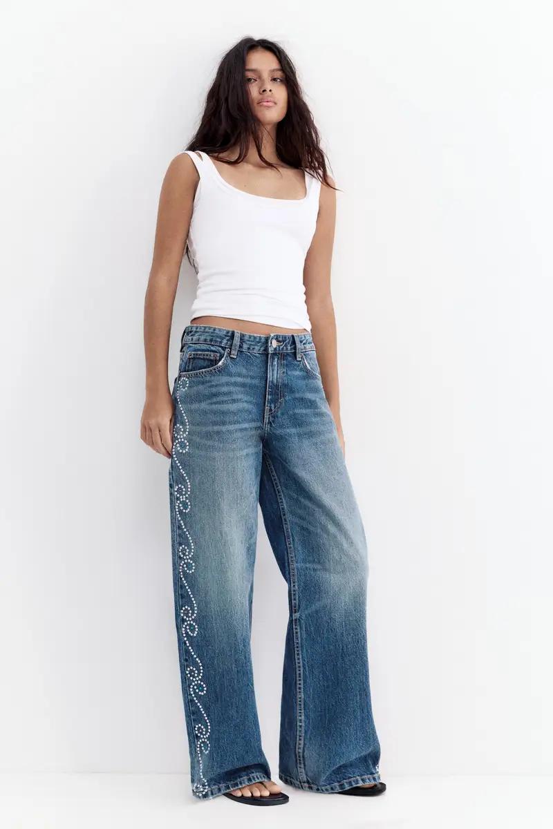 Jeans Dritti Con Borchie Azzurro oscuro