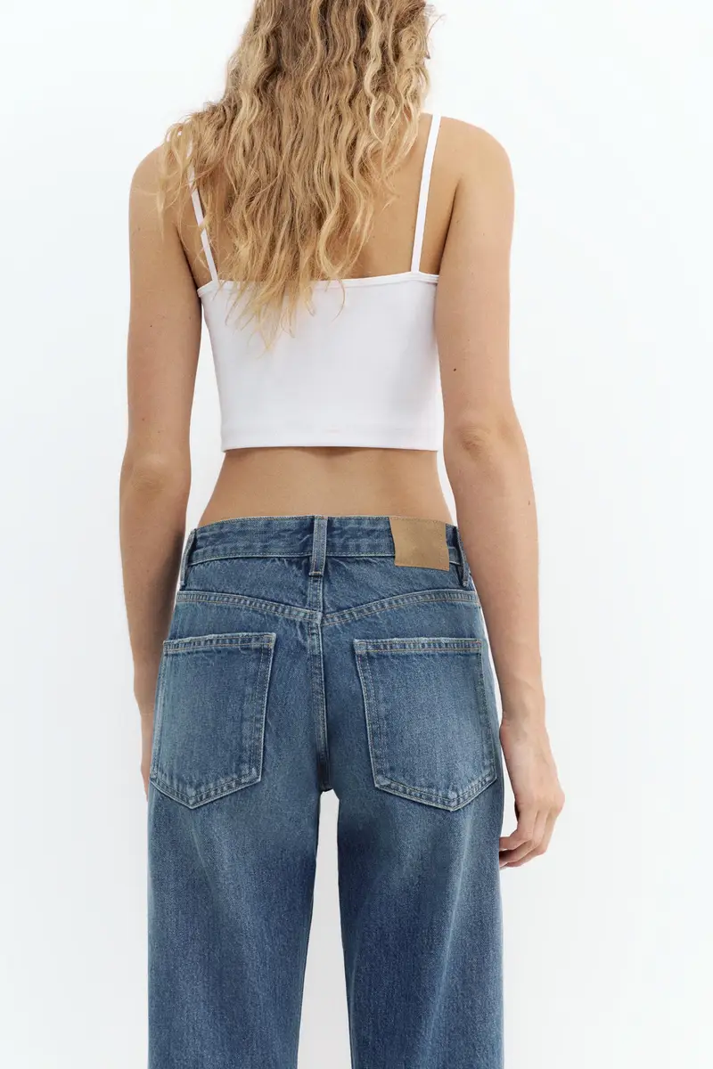 Jeans Dritti Vita Media Azzurro oscuro miniatura 3