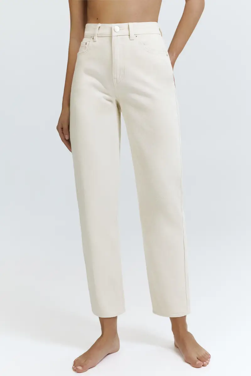 Jeans Mom Fit A Vita Alta Beige chiaro miniatura 2