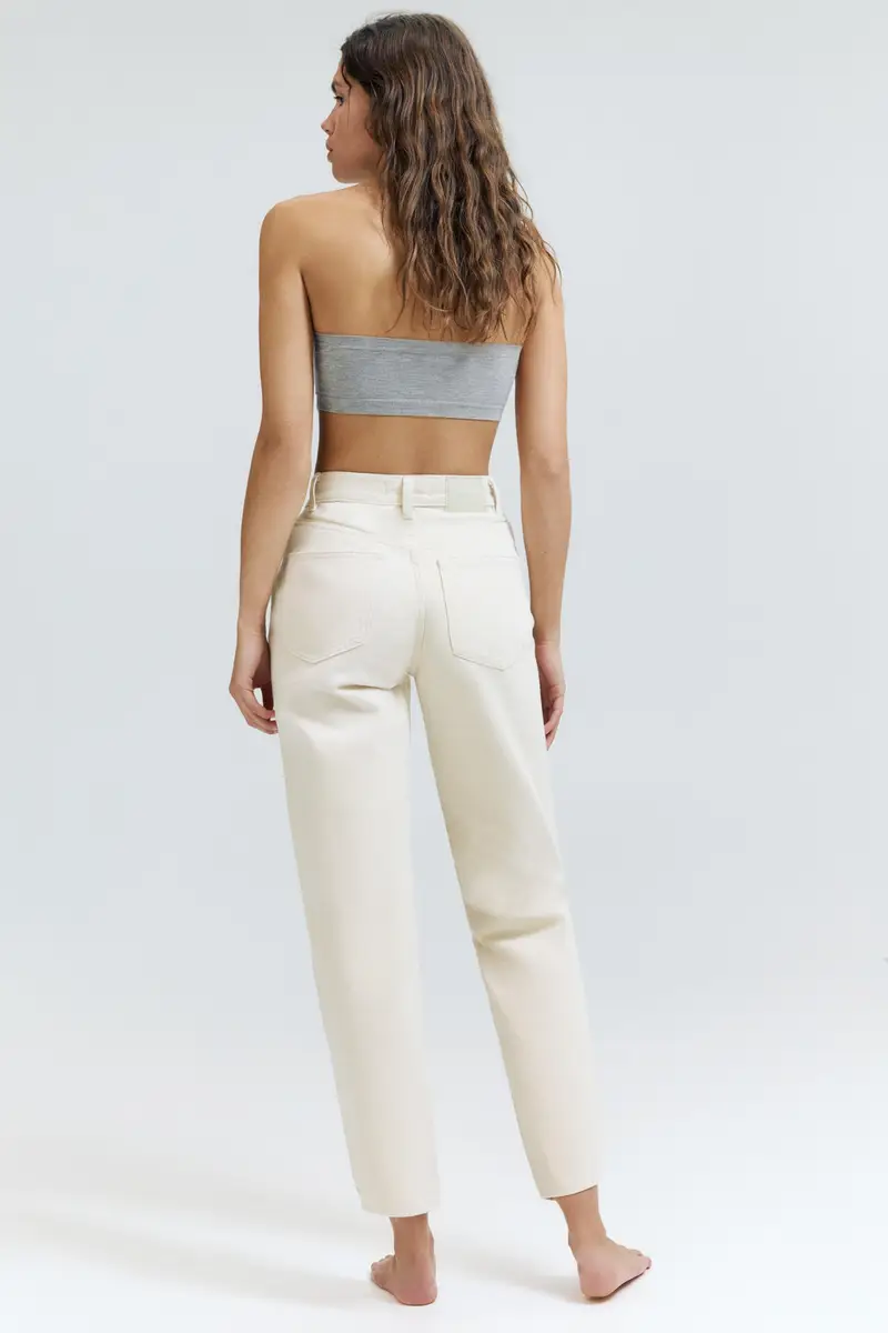 Jeans Mom Fit A Vita Alta Beige chiaro miniatura 3