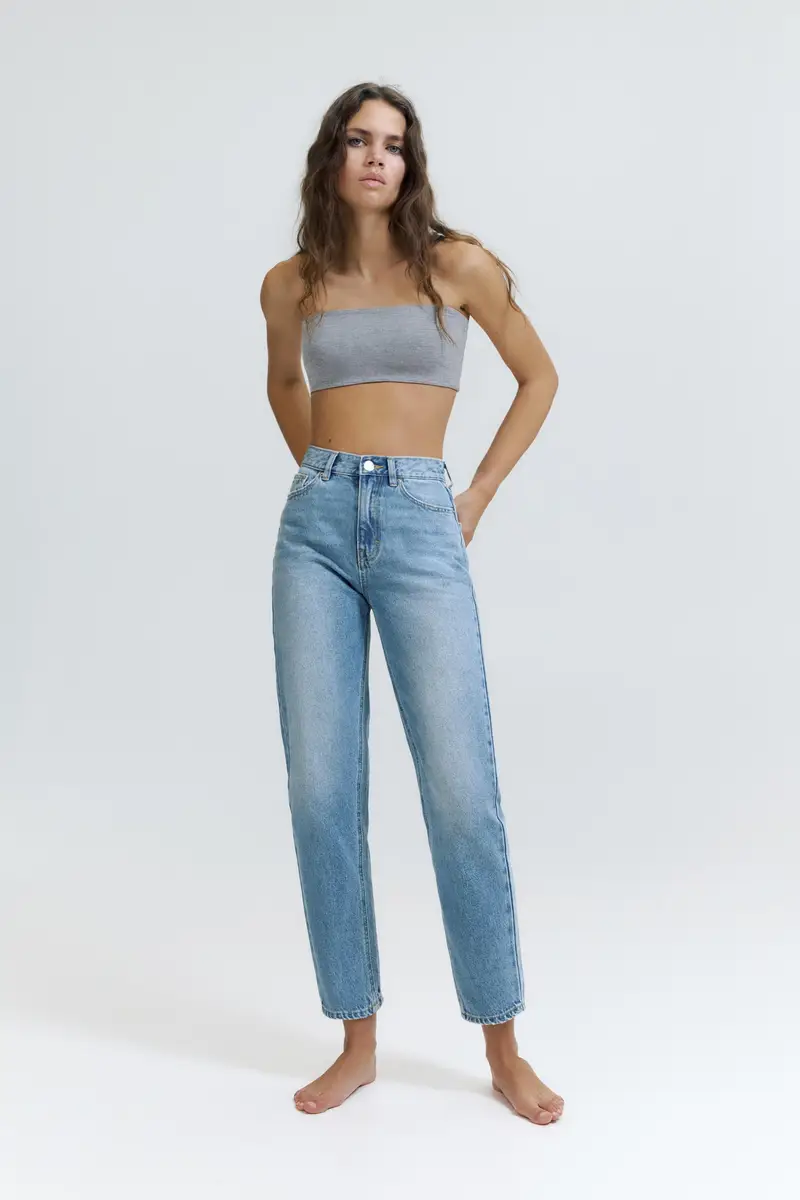 Jeans Mom Fit Vita Alta Azzurro medio