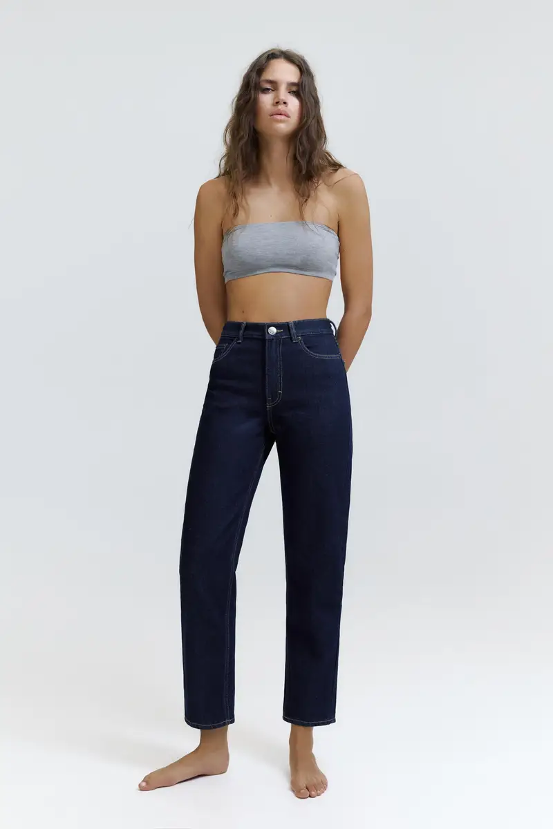 Jeans Mom Fit Vita Alta Azzurro tinta