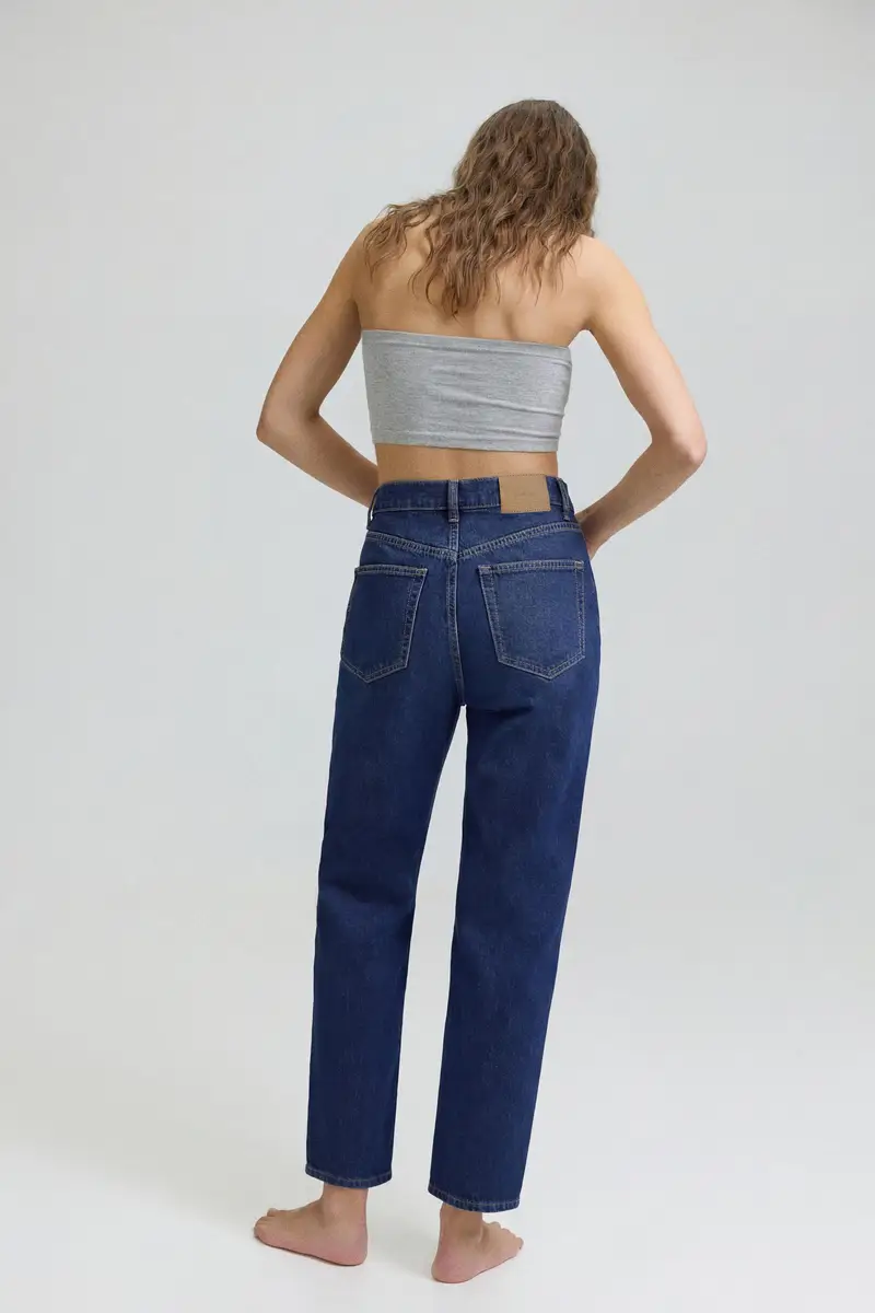 Jeans Mom Fit Vita Alta Blu marino miniatura 3