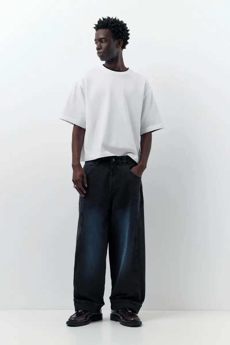 Jeans Relax Fit Baggy Spray Nero lavato miniatura 2