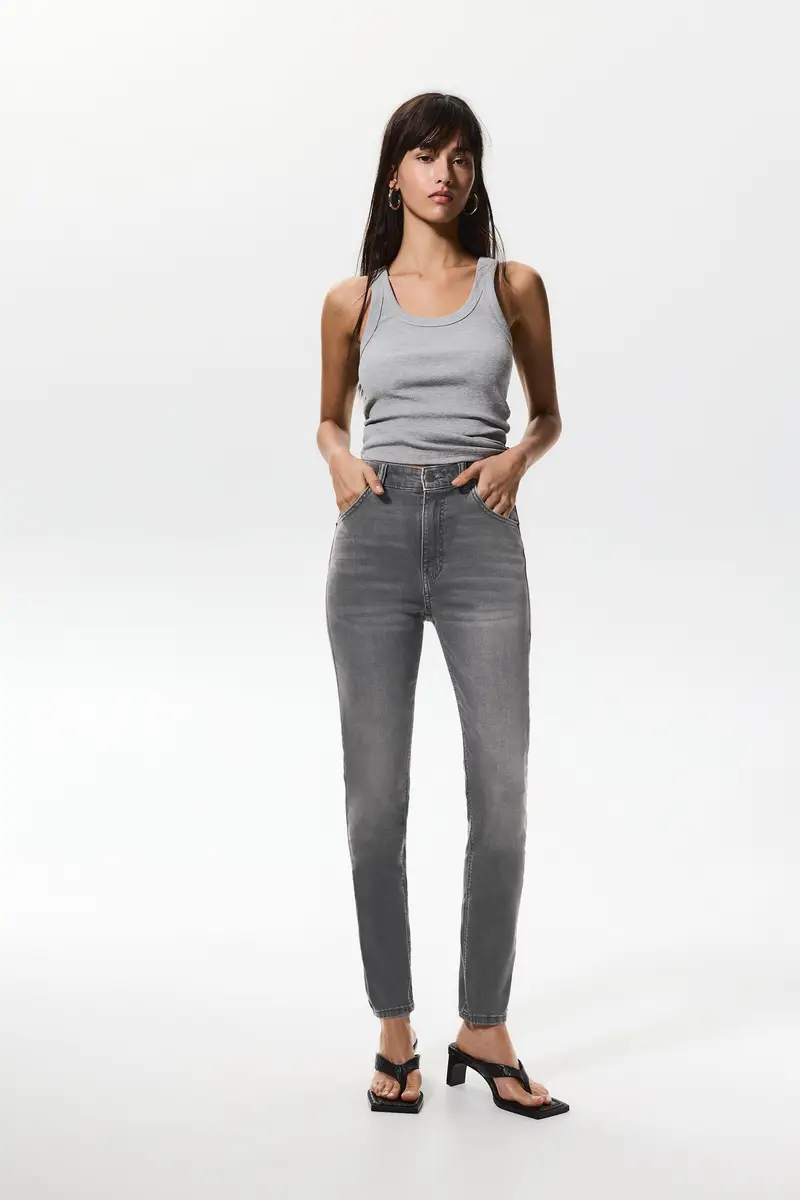 Jeans Skinny Vita Alta Grigio