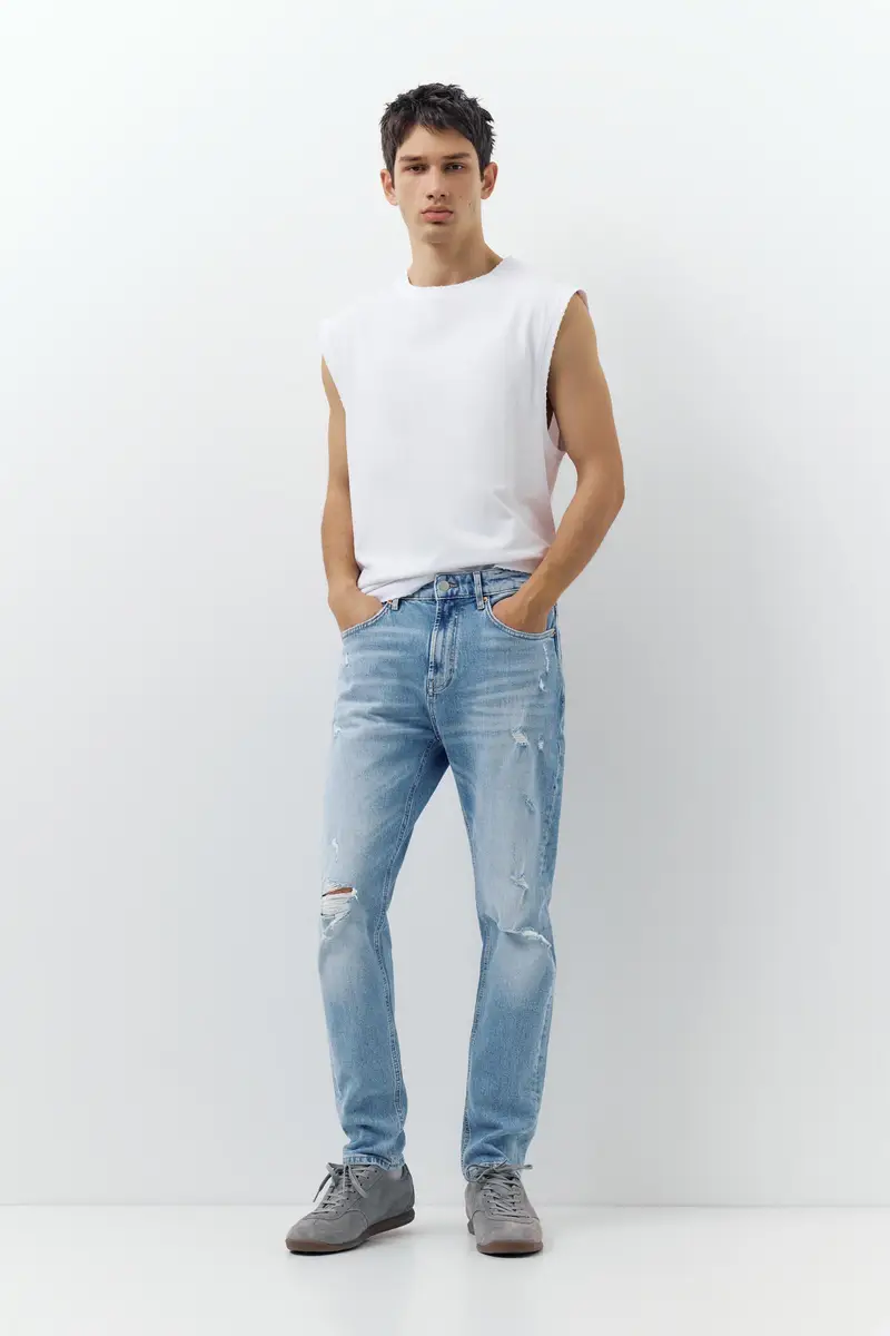 Jeans Slim Strappati Azzurro medio