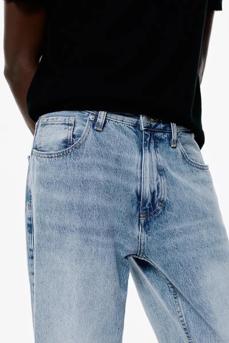 Pull&bear Pantaloni Straight Fit Indigo Chiaro in Cotone miniatura 3