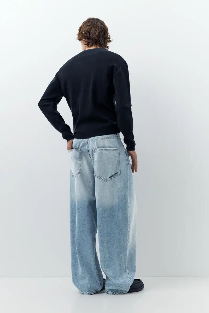 Jeans Super Baggy Ricamati Azzurro medio miniatura 2